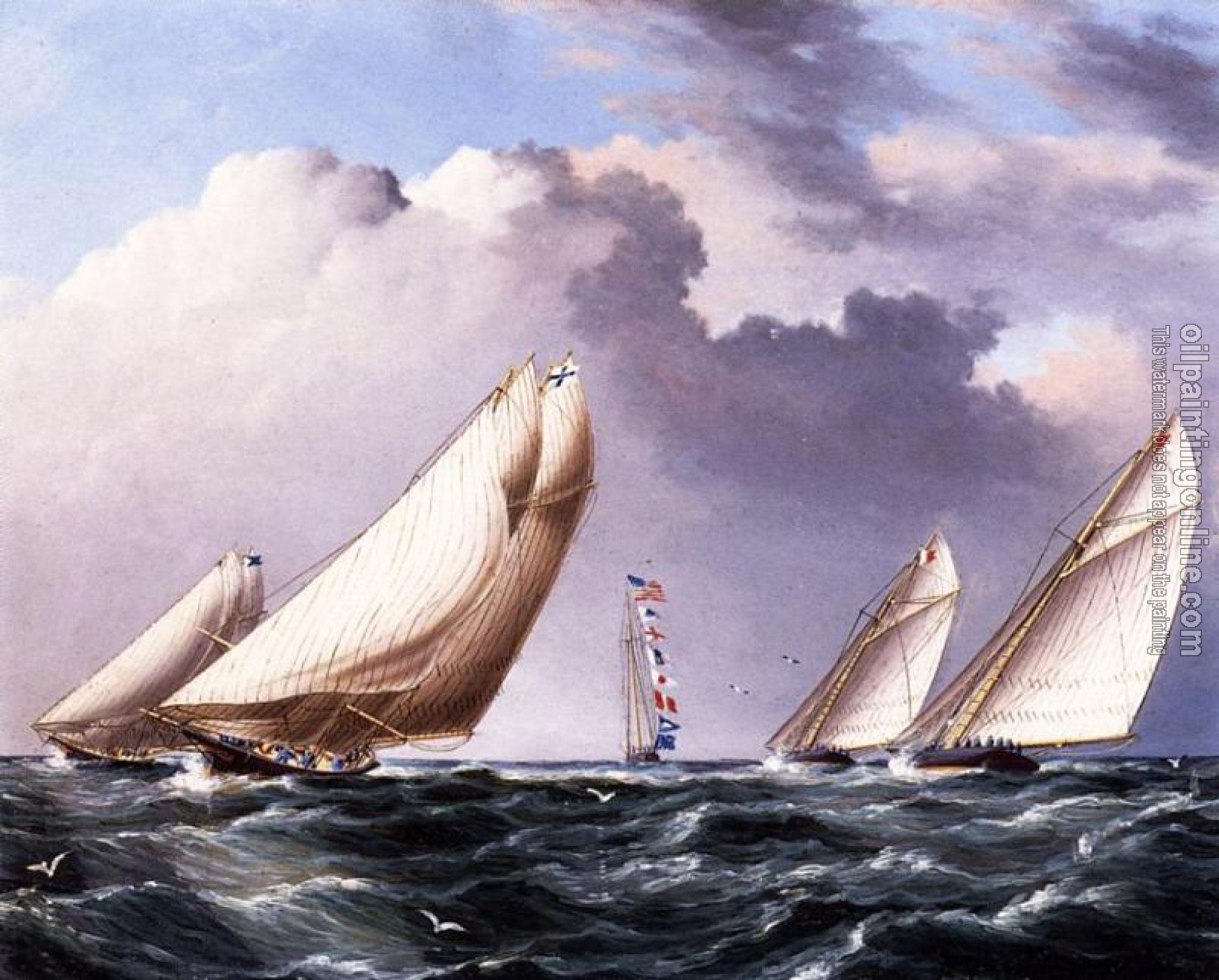 James E Buttersworth - Yachts Rounding the Mark